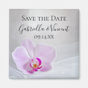 Pink Orchid and Bridal Veil Wedding Save the Date Magnet