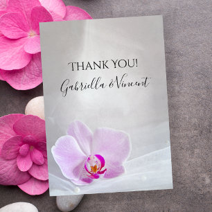 Pink Orchid and Veil Wedding Flat Thank You Notes