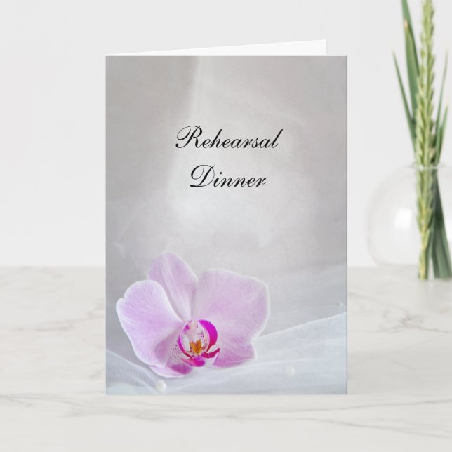Pink Orchid and Veil Wedding Rehearsal Dinner Invitation (Front)