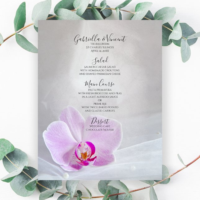 Pink Orchid and White Bridal Veil Wedding Menu (Creator Uploaded)