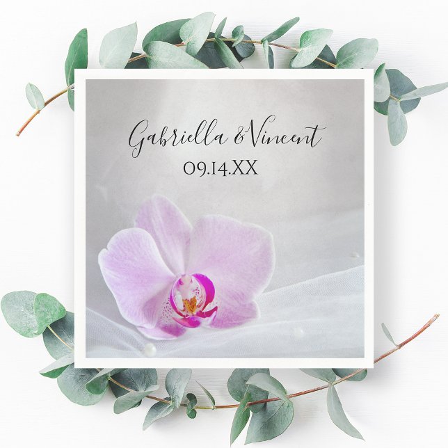 Pink Orchid and White Bridal Veil Wedding Napkin (Creator Uploaded)