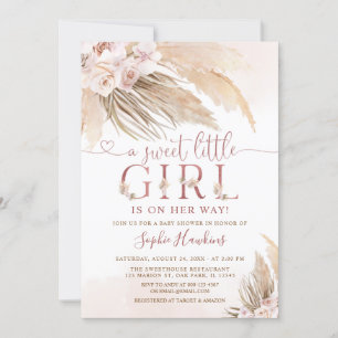 Pink Orchid Boho Pampas Grass Girl Baby Shower Invitation