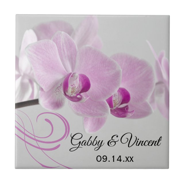 Pink Orchid Elegance Wedding Tile (Front)