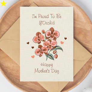 Pink Orchid Embroidery Typography Mother's Day Card