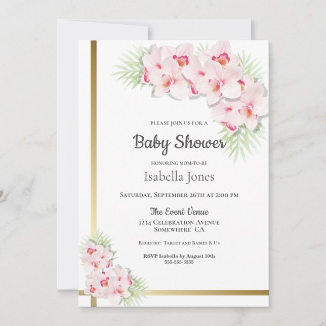 Pink Orchid Floral Baby Shower Invitation (Front)