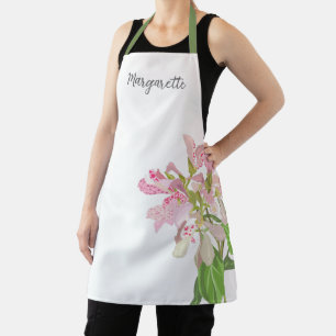 Pink Orchid Floral Design – Elegant Botanical Art Apron