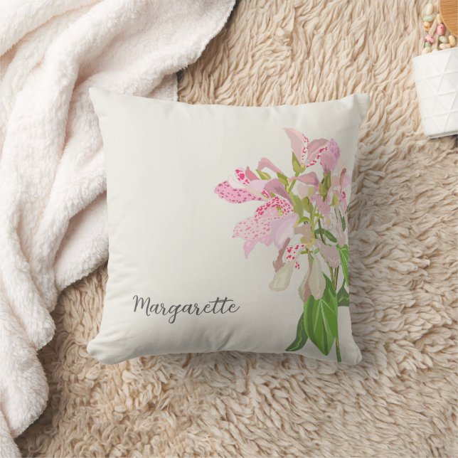 Pink Orchid Floral Design – Elegant Botanical Art Cushion (Blanket)