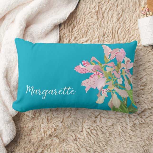 Pink Orchid Floral Design – Elegant Botanical Art Lumbar Cushion (Blanket)