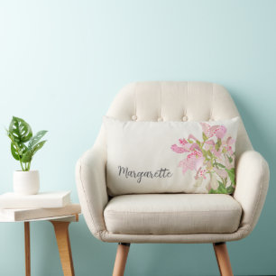 Pink Orchid Floral Design – Elegant Botanical Art Lumbar Cushion