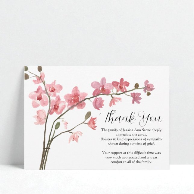 Pink Orchid Floral Funeral Death Thank you  Invitation (Creator Uploaded)