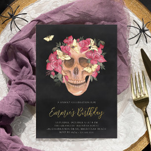 Pink Orchid Floral Skull Halloween Birthday Party