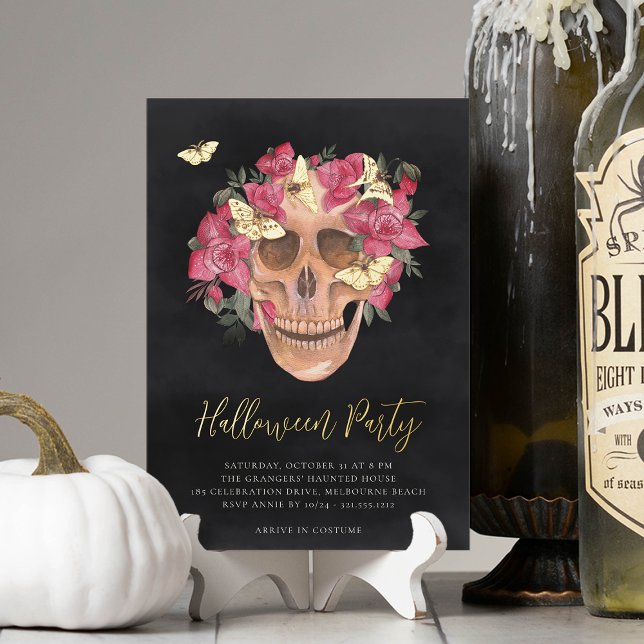 Pink Orchid Floral Skull Halloween Party (Creator Uploaded)