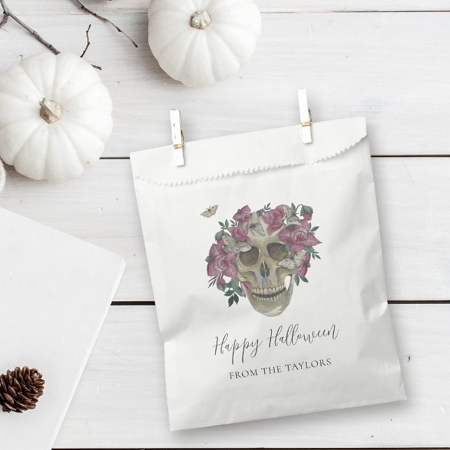 Pink Orchid Floral Skull Personalised Halloween Favour Bag (Creator Uploaded)
