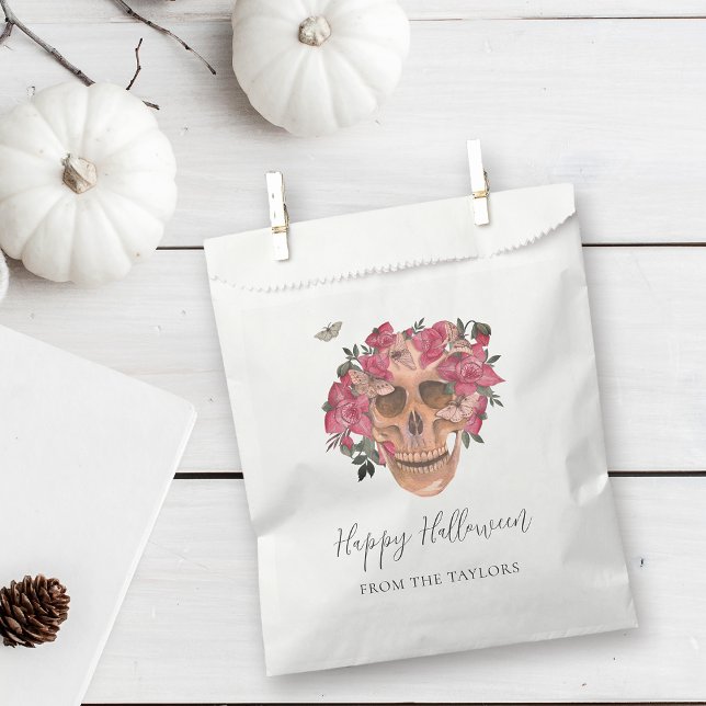 Pink Orchid Floral Skull Personalised Halloween Favour Bag (Creator Uploaded)