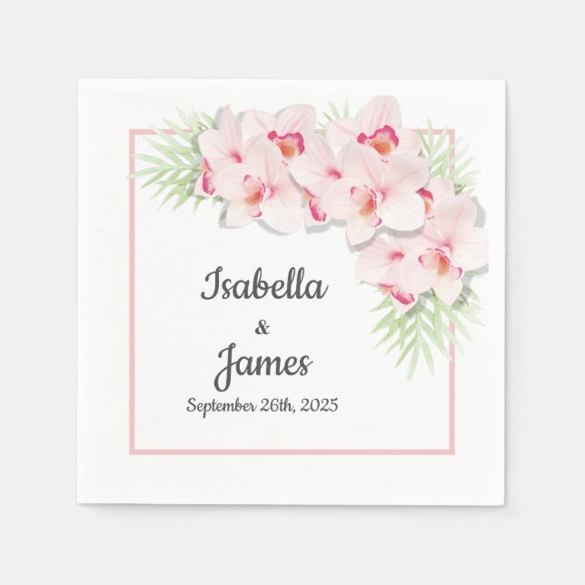 Pink Orchid Floral Wedding Napkins (Front)