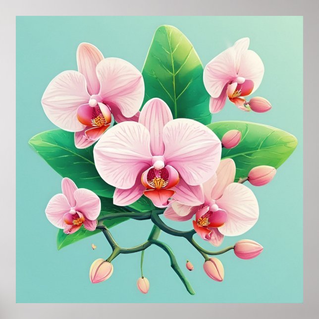 Pink Orchid Flower Arrangement Poster (Front)