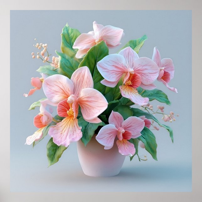 Pink Orchid Flower Arrangement Poster (Front)