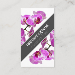 Pink orchid flower blossoms elegant grey diagonal business card