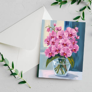 Pink Orchid Flower Bouquet Watercolor Card