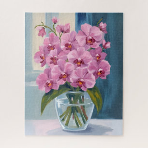Pink Orchid Flower Bouquet Watercolor Jigsaw Puzzle