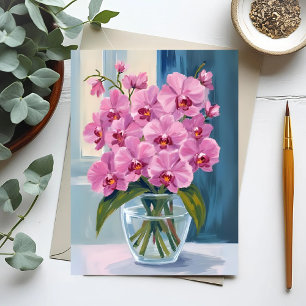Pink Orchid Flower Bouquet Watercolor Postcard