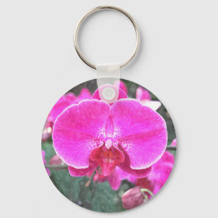 Pink orchid flower, floral photography key ring
