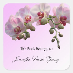 pink orchid flowers, book stickers. square sticker