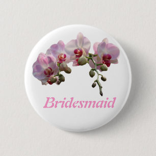 pink orchid flowers brideamaid wedding button