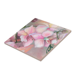 Pink Orchid Flowers Ceramic Tile
