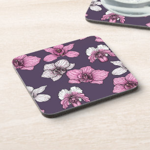 Pink orchid flowers coaster