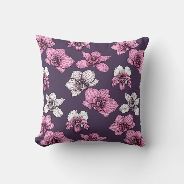 Pink orchid flowers cushion (Front)