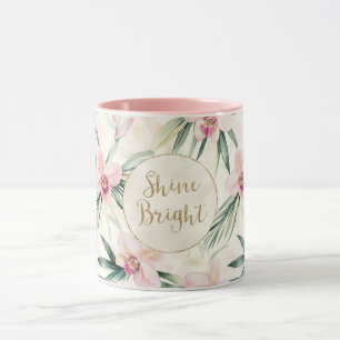 Pink Orchid Flowers Gold Glitter Shine Bright Mug