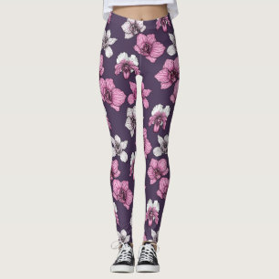 Pink orchid flowers leggings