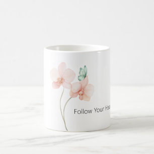 Pink Orchid Flowers Mint Green Butterfly Coffee Mug
