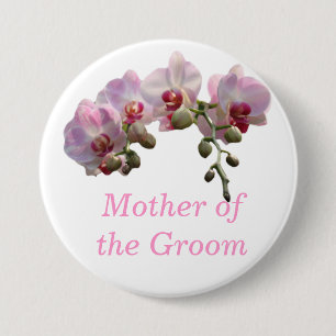 pink orchid flowers mother, father of the groom 7.5 cm round badge
