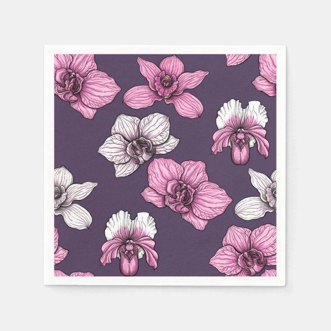 Pink orchid flowers napkin (Front)