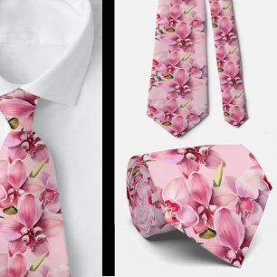 Pink Orchid Flowers Neck Tie
