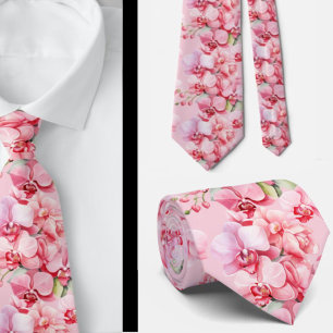 Pink Orchid Flowers Neck Tie