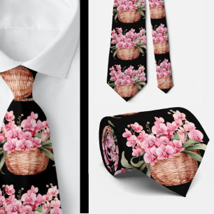 Pink Orchid Flowers Neck Tie