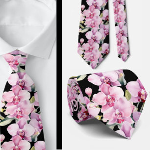 Pink Orchid Flowers Neck Tie