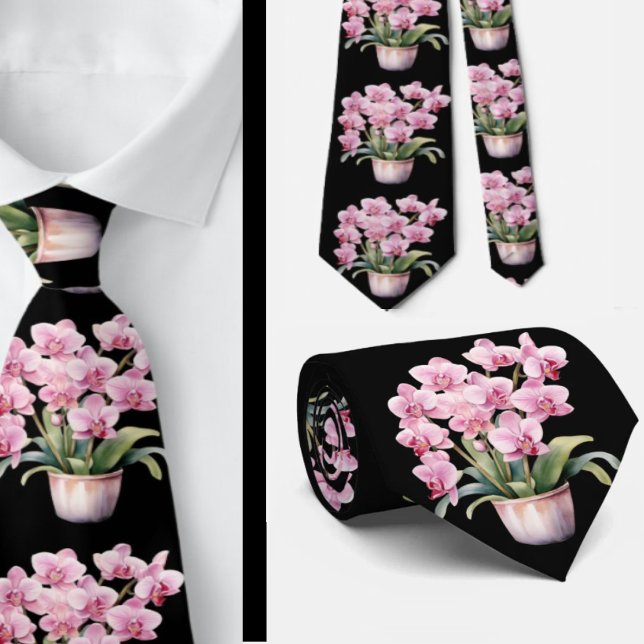 Pink Orchid Flowers Neck Tie (Creator Uploaded)