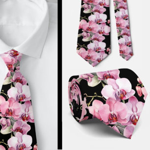 Pink Orchid Flowers Neck Tie
