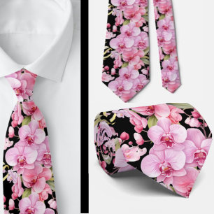 Pink Orchid Flowers Neck Tie