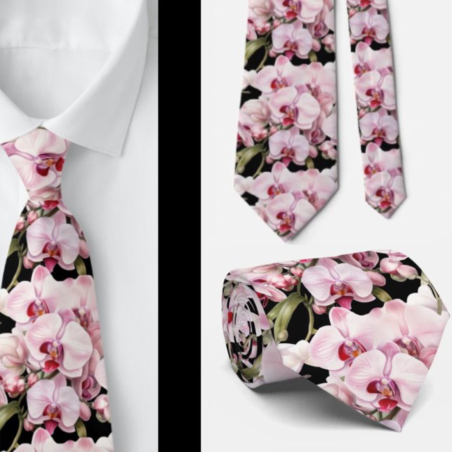Pink Orchid Flowers Neck Tie (Creator Uploaded)