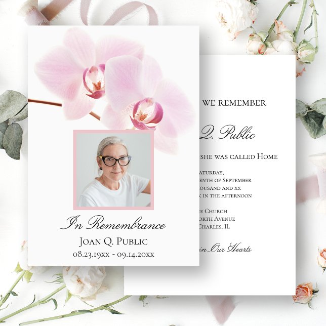 Pink Orchid Flowers on White Death Anniversary Invitation (Creator Uploaded)