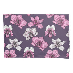 Pink orchid flowers pillowcase
