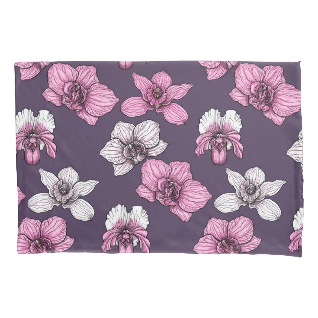 Pink orchid flowers pillowcase (Front-Left)