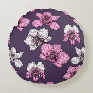 Pink orchid flowers round cushion