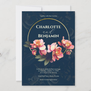 Pink Orchid Flowers   Round Frame   Wedding Invitation