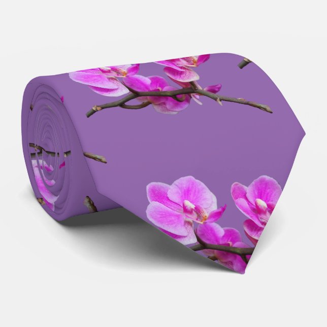Pink Orchid Flowers Tie (Rolled)